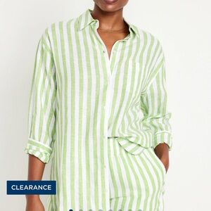 Linen Blend Striped Boyfriend Shirt